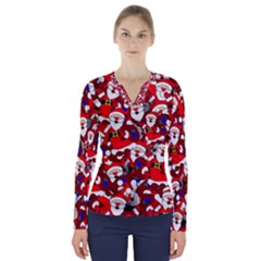 Nicholas Santa Christmas Pattern V-neck Long Sleeve Top by Simbadda