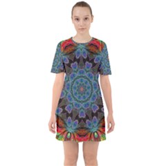 Abstract Art Blue Orange Sixties Short Sleeve Mini Dress by Simbadda