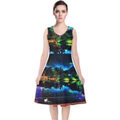 Night City V-neck Midi Sleeveless Dress  by Vaneshart