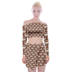 Coffee On Coffee Off Shoulder Top With Mini Skirt Set by bloomingvinedesign