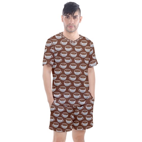 Coffee On Coffee Men s Mesh Tee And Shorts Set by bloomingvinedesign