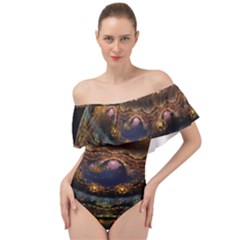 Fractal Cg Computer Graphics Sphere Fractal Art Water Organism Macro Photography Art Space Earth  Off Shoulder Velour Bodysuit  by Vaneshart