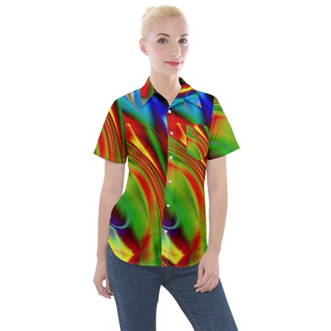 Artwork Digital Art Fractal Colors Women s Short Sleeve Pocket Shirt by Wegoenart