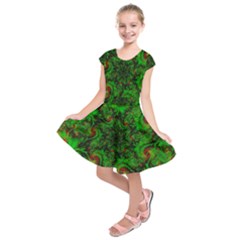 Art Artwork Fractal Digital Art  Green Kids  Short Sleeve Dress by Wegoenart