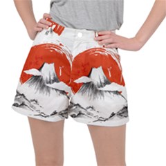 Mount Fuji Mountain Ink Wash Painting Ripstop Shorts by Vaneshart