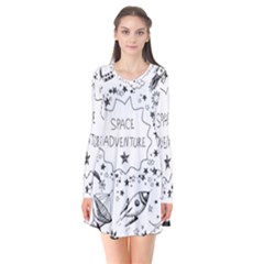 Space Elements Long Sleeve V-neck Flare Dress by Vaneshart