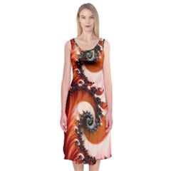 Abstract Fractal Patterns Red Midi Sleeveless Dress by Vaneshart