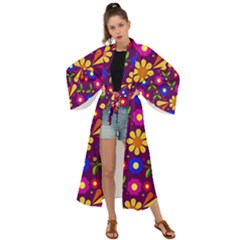 Flowers Patterns Multicolored Vector Maxi Kimono by Vaneshart