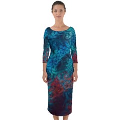 Abstract Patterns Spiral Quarter Sleeve Midi Bodycon Dress by Vaneshart