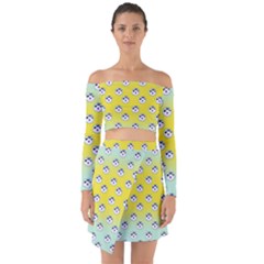 English Breakfast Yellow Pattern Mint Ombre Off Shoulder Top With Skirt Set by snowwhitegirl