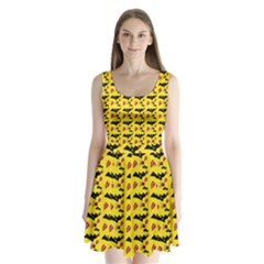 Bat Rose Lips Yellow Pattern Split Back Mini Dress  by snowwhitegirl