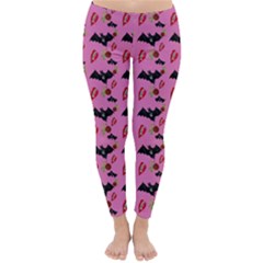 Bat Rose Lips Pink Pattern Classic Winter Leggings by snowwhitegirl