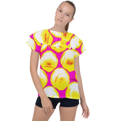 Pop Art Tennis Balls Ruffle Collar Chiffon Blouse by essentialimage