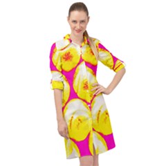 Pop Art Tennis Balls Long Sleeve Mini Shirt Dress by essentialimage