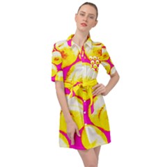 Pop Art Tennis Balls Belted Shirt Dress by essentialimage