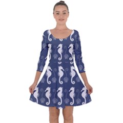 Seahorse Shell Pattern Quarter Sleeve Skater Dress by Vaneshart