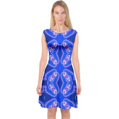 Seamless Fractal Blue Capsleeve Midi Dress by Vaneshart