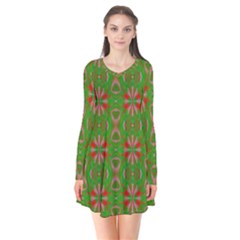 Seamless Wallpaper Digital Long Sleeve V-neck Flare Dress by Vaneshart