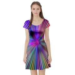 Rays Colorful Laser Ray Light Short Sleeve Skater Dress by Bajindul