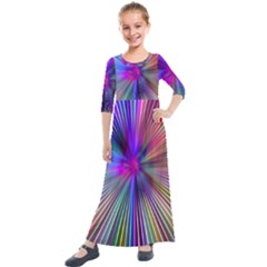 Rays Colorful Laser Ray Light Kids  Quarter Sleeve Maxi Dress by Bajindul