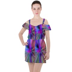 Rays Colorful Laser Ray Light Ruffle Cut Out Chiffon Playsuit by Bajindul