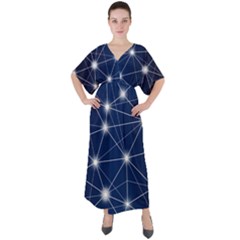 Network Technology Digital V-neck Boho Style Maxi Dress by HermanTelo