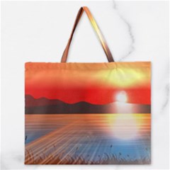 Sunset Water River Sea Sunrays Zipper Large Tote Bag by Mariart