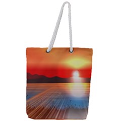 Sunset Water River Sea Sunrays Full Print Rope Handle Tote (large) by Mariart