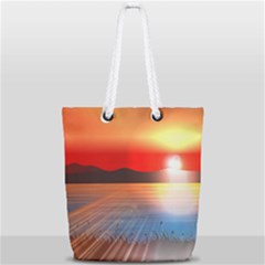 Sunset Water River Sea Sunrays Full Print Rope Handle Tote (small) by Mariart