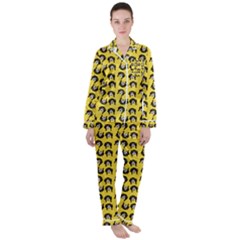 Retro Girl Daisy Chain Pattern Yellow Satin Long Sleeve Pyjamas Set by snowwhitegirl