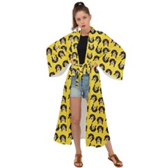 Retro Girl Daisy Chain Pattern Yellow Maxi Kimono by snowwhitegirl