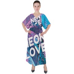 Neon Love Back Neon Love Front V-neck Boho Style Maxi Dress by Lovemore