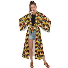 Vintage Hippie Girl Pattern Yellow Maxi Kimono by snowwhitegirl