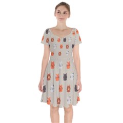 Cat Faces Pattern Short Sleeve Bardot Dress by Vaneshart