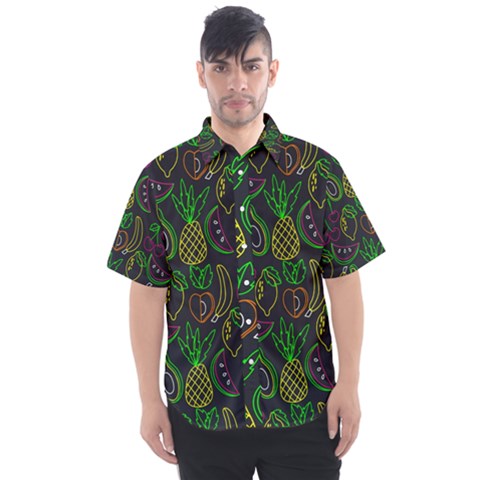 Neon Fruit Seamless Pattern Men s Short Sleeve Shirt by Vaneshart