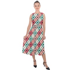 Romboidal Vector Pattern Midi Tie-back Chiffon Dress by Vaneshart