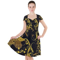 Floral Pattern Background Cap Sleeve Midi Dress by Vaneshart