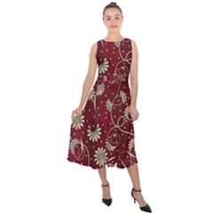 Floral Pattern Background Midi Tie-back Chiffon Dress by Vaneshart