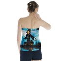 Funny Halloween Design With Skeleton, Pumpkin And Owl Strapless Top View2