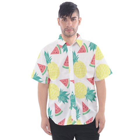 Vector Seamless Pattern With Pineapples Men s Short Sleeve Shirt by Vaneshart