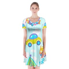 Transport Toy Seamless Pattern Short Sleeve V-neck Flare Dress by Vaneshart