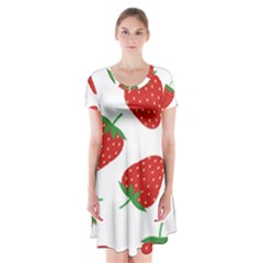 Seamless Pattern Fresh Strawberry Short Sleeve V-neck Flare Dress by Vaneshart