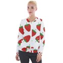 Seamless Pattern Fresh Strawberry Velour Zip Up Jacket View1