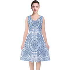 Boho Pattern Style Graphic Vector V-neck Midi Sleeveless Dress  by Sobalvarro