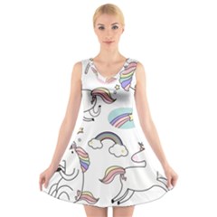 Cute Unicorns With Magical Elements Vector V-neck Sleeveless Dress by Sobalvarro