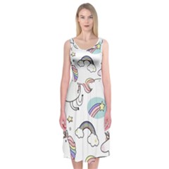 Cute Unicorns With Magical Elements Vector Midi Sleeveless Dress by Sobalvarro