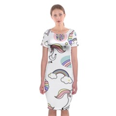 Cute Unicorns With Magical Elements Vector Classic Short Sleeve Midi Dress by Sobalvarro