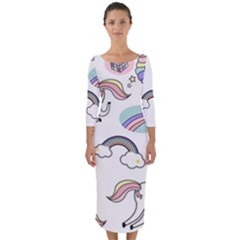 Cute Unicorns With Magical Elements Vector Quarter Sleeve Midi Bodycon Dress by Sobalvarro