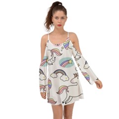 Cute Unicorns With Magical Elements Vector Kimono Sleeves Boho Dress by Sobalvarro