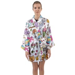 Set Kawaii Doodles Long Sleeve Satin Kimono by Vaneshart